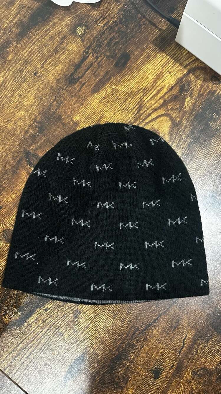 Michael Kors MK Logo Reversible Beanie Hat Black Gray